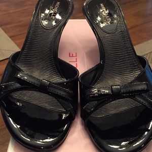 Black patent leather slides